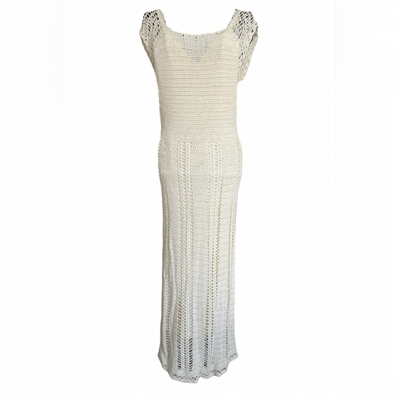 Express Handknit Cream Crochet Maxi Dress Lined Sleeveless Boho Beach Resort L - Picture 1 of 10